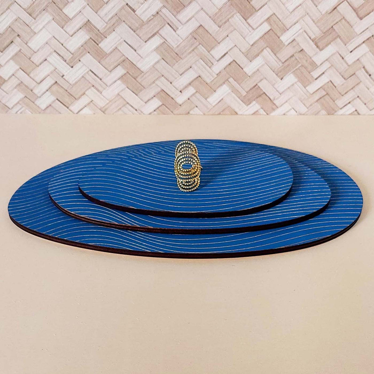 Lot de 3 plateaux bijoux et accessoires ZEN BLEU INTENSE en bois éco-responsable, fabriqués en France