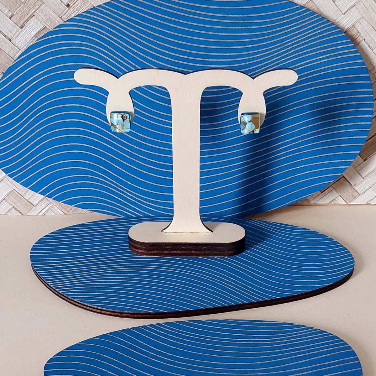 Lot de 3 plateaux bijoux et accessoires ZEN BLEU INTENSE en bois éco-responsable, fabriqués en France