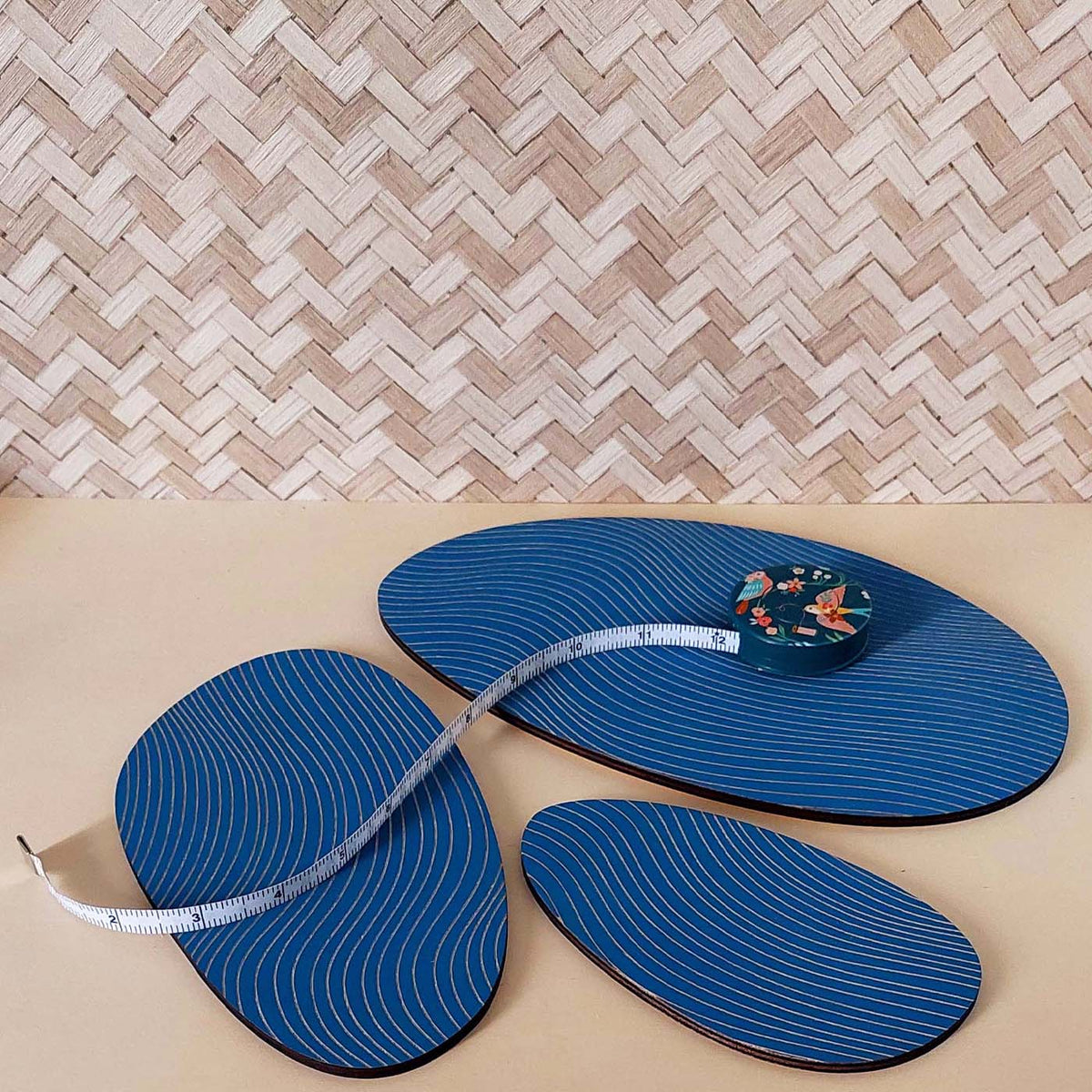 Lot de 3 plateaux bijoux et accessoires ZEN BLEU INTENSE en bois éco-responsable, fabriqués en France