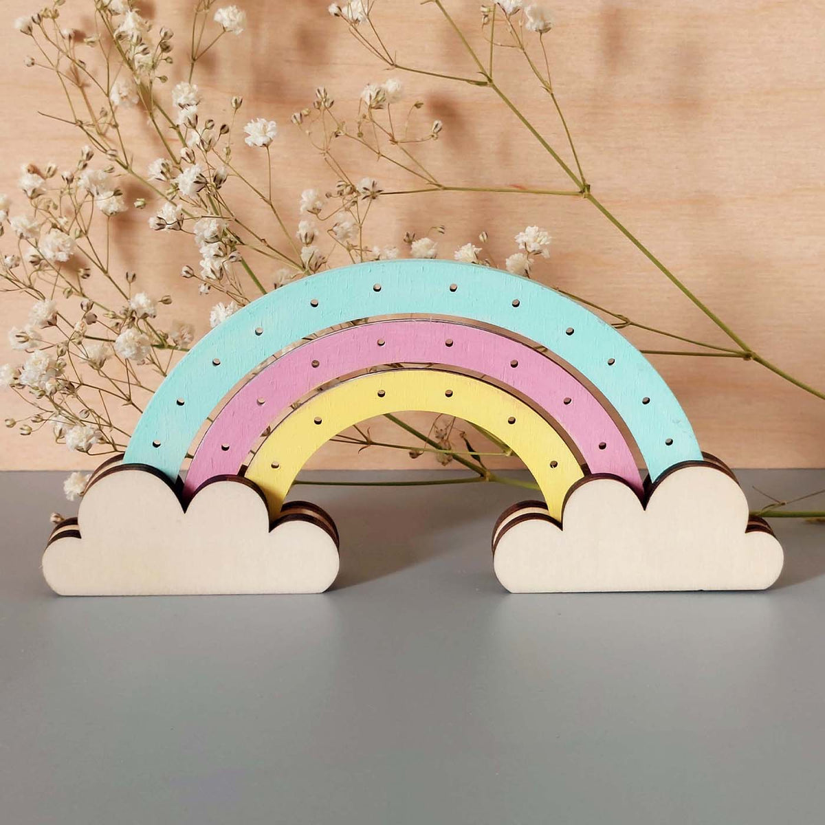 présentoir à boucles d'oreilles en forme d'arc en ciel, pour enfants, en bois multicolore