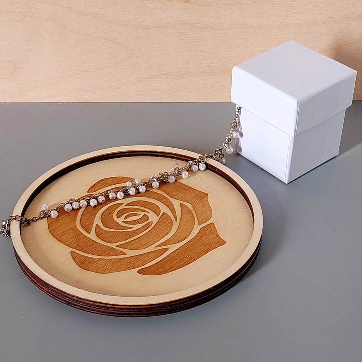 Plateau vide-poche bijoux et accessoires BOUDOIR R L ROSE rond en bois éco-responsable, fabriqué en France