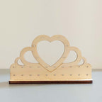 présentoir à boucles d'oreilles en forme de diadème avec coeur, pour enfants, en bois brut