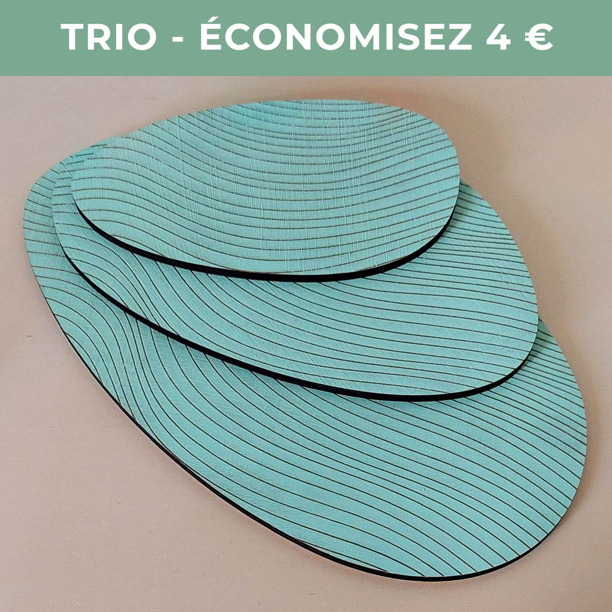Lot de 3 plateaux bijoux et accessoires ZEN MENTHE en bois éco-responsable, fabriqués en France