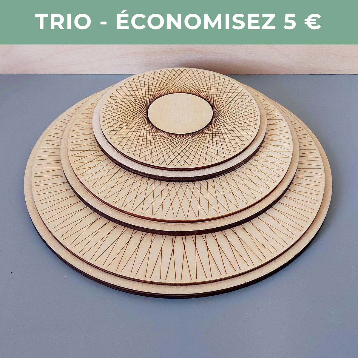 Lot de 3 plateaux bijoux et accessoires RAYON en bois éco-responsable, fabriqués en France