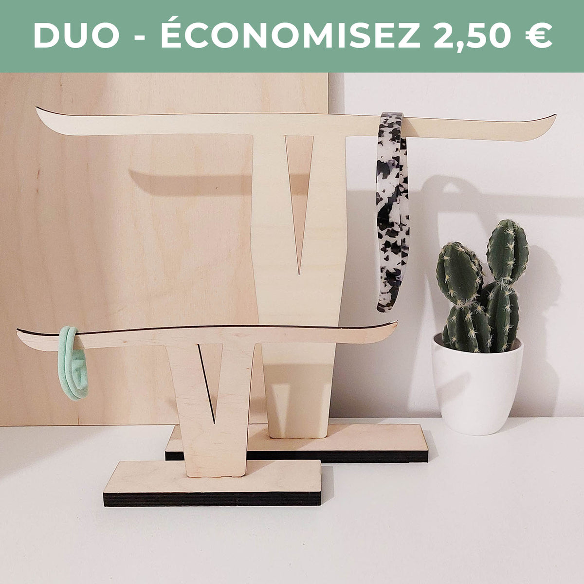 Lot 1 présentoir bracelets BULL S + 1 présentoir colliers BULL L en bois éco-responsable, fabriqués en France