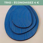 Lot de 3 plateaux bijoux et accessoires ZEN BLEU INTENSE en bois éco-responsable, fabriqués en France