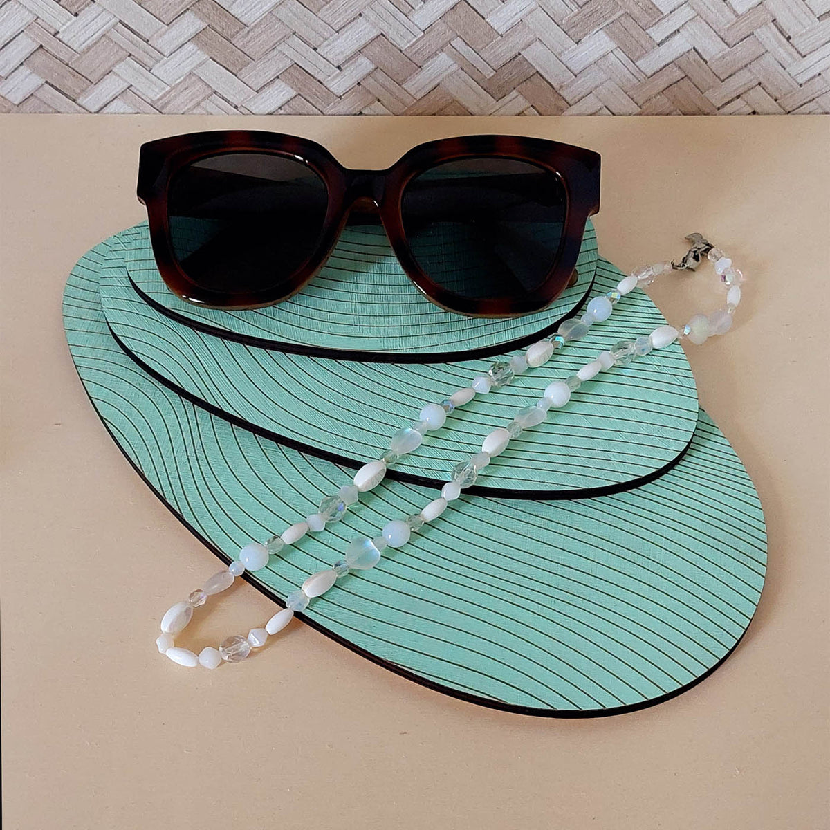 Lot de 3 plateaux bijoux et accessoires ZEN MENTHE en bois éco-responsable, fabriqués en France
